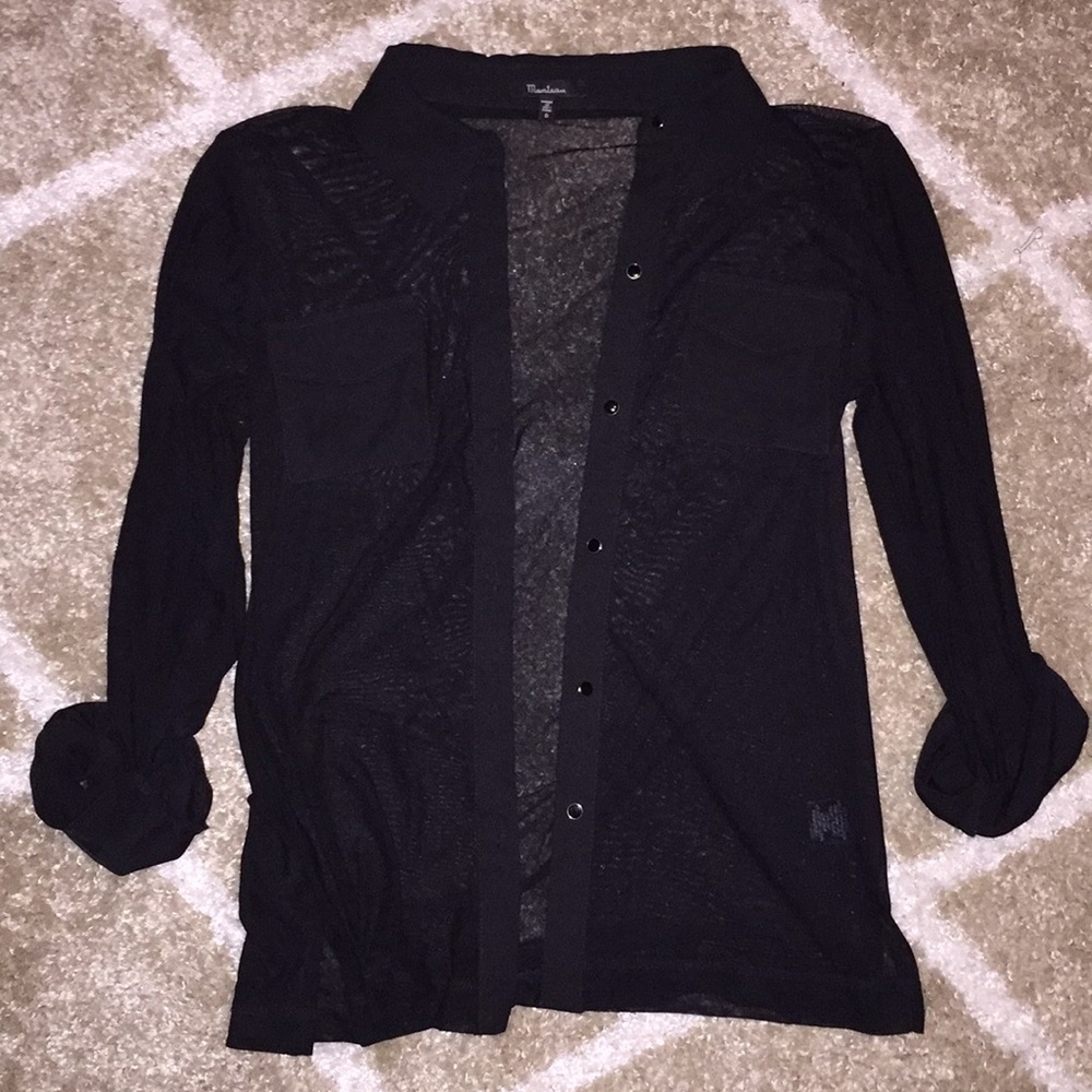Black mesh button up